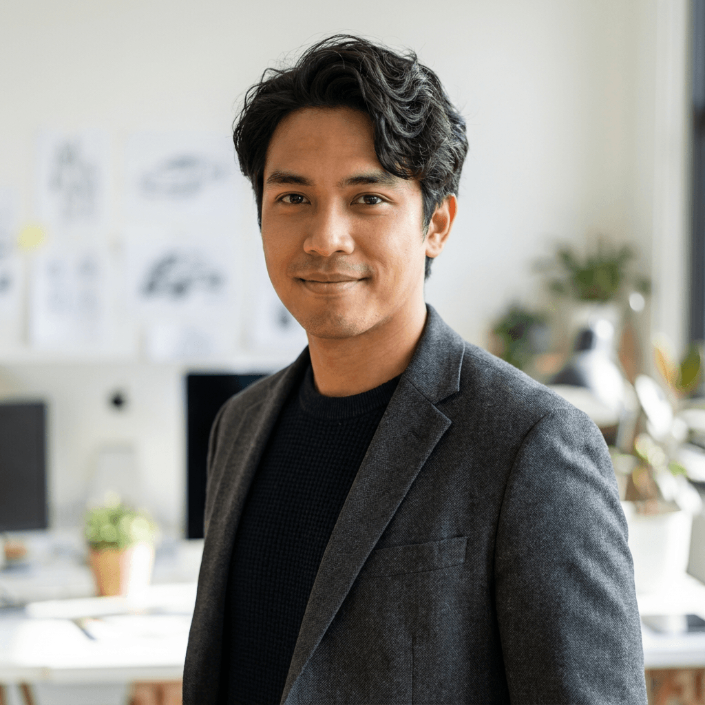 Alex Chen, founder of Jelly Lean Fat Burner, standing in a modern wellness studio