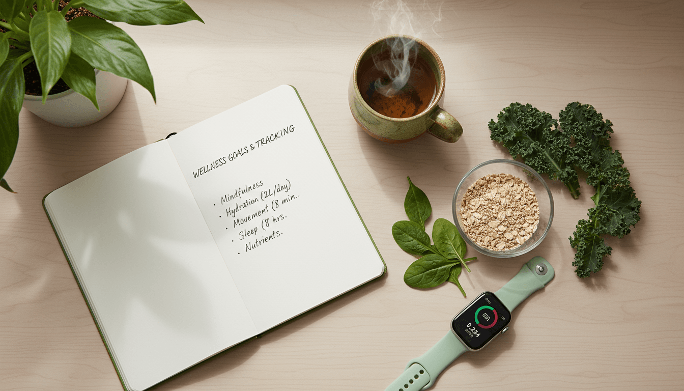 Fresh green leaves and white background conveying a clean wellness aesthetic